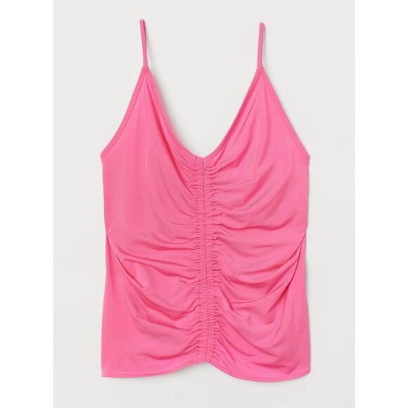H&M Women Top XS Hot Pink Viscose Blend Sleeveless Draped Camisole Fit Tank - Picture 3 of 9